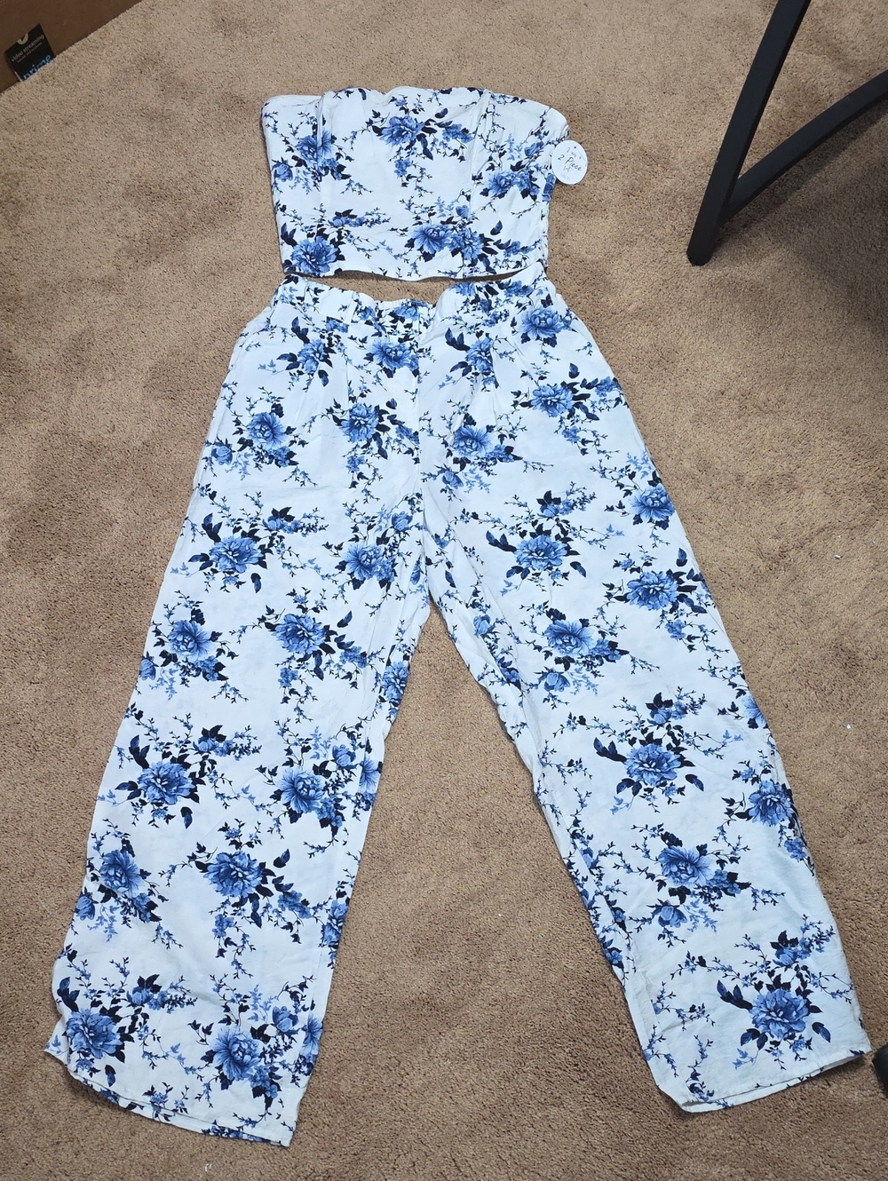 Sienna Sky Blue Floral Strapless Wide-Leg Jumpsuit